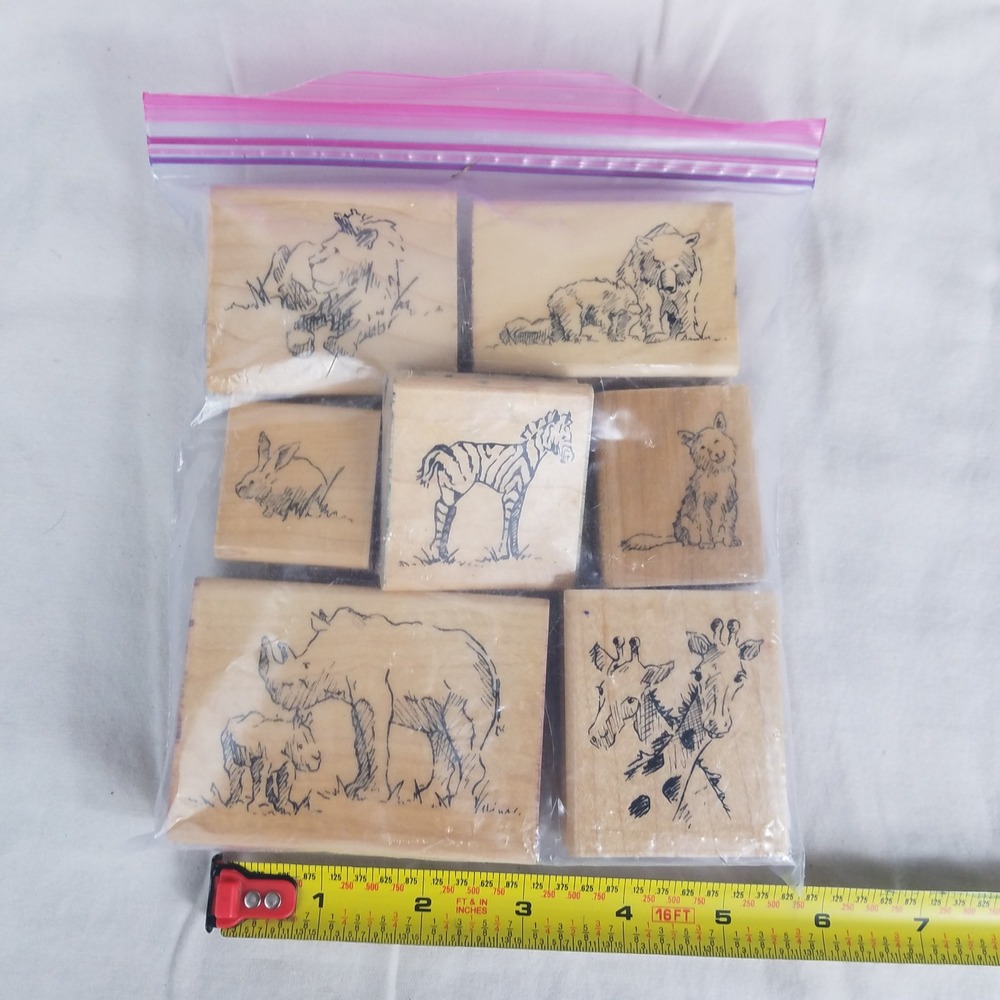 Vintage Wild Animal Wood Mounted‎ Rubber Stamps Lot of 7 Safari Nature Craft